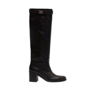 Via Roma 15 Black Leather Boot Buckle Heel - NWT